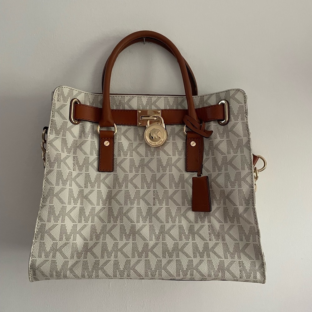 Michael Kors Hamilton Heritage Chic Structured Tough Luxe Monogram Satchel Purse